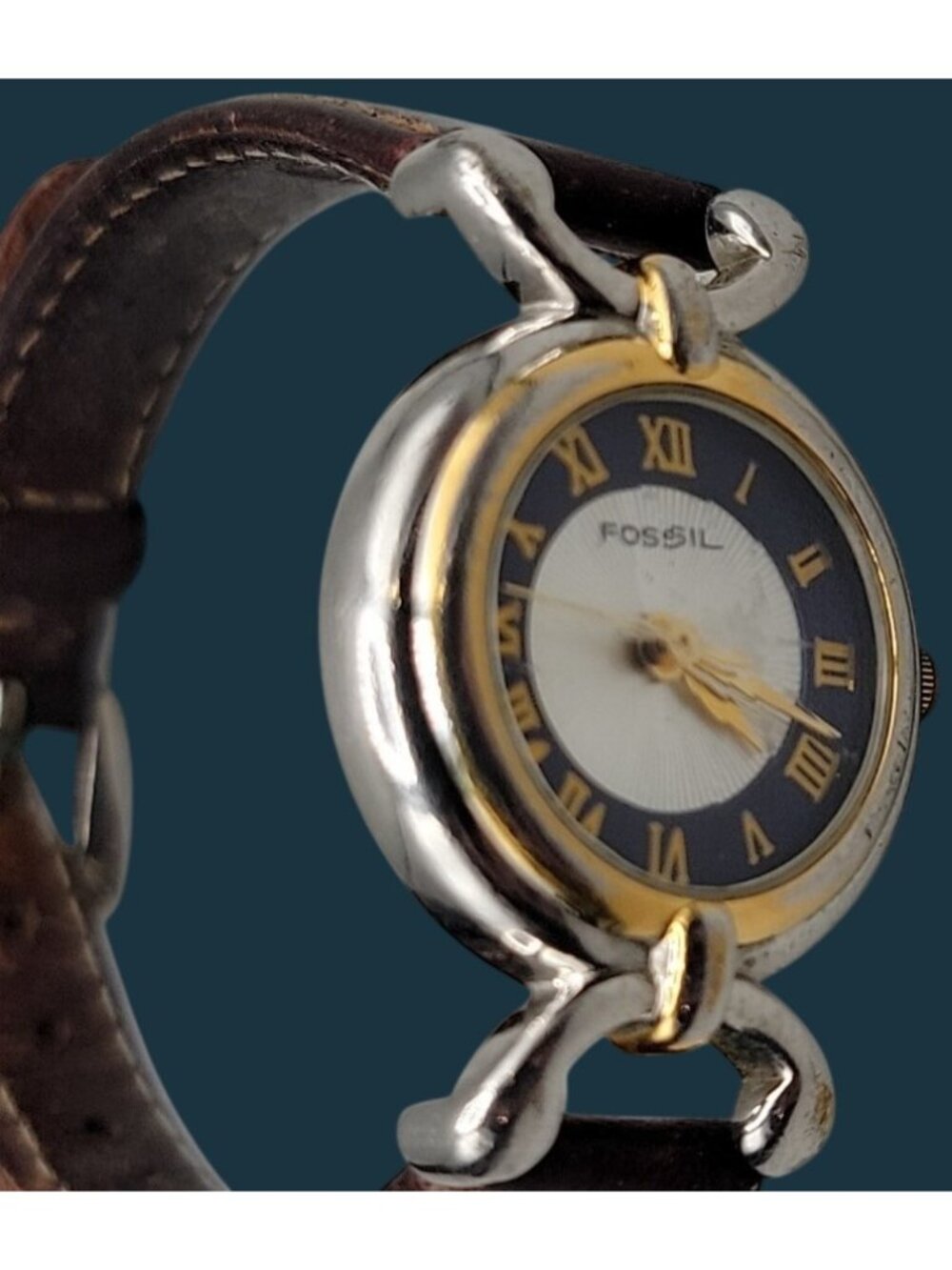 Vintage 1990s Fossil Prism Watch PC-9510 Two-Tone Blue Gold Roman Dial New Batte - Picture 13 of 16